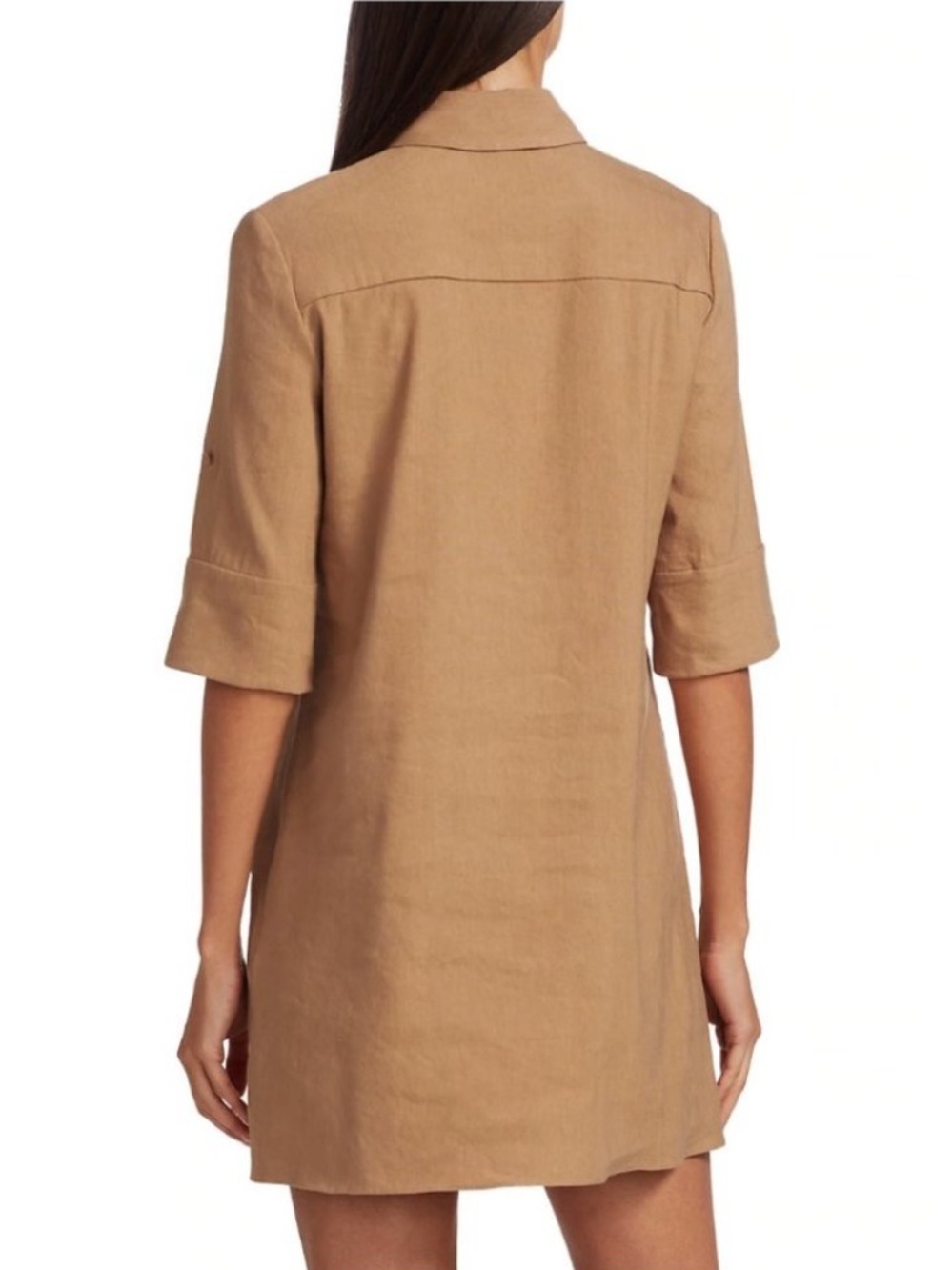 Alice + Olivia Dress Size Small Linen Blend Tan Utilitarian Neutral Mini Minimal - Picture 2 of 7